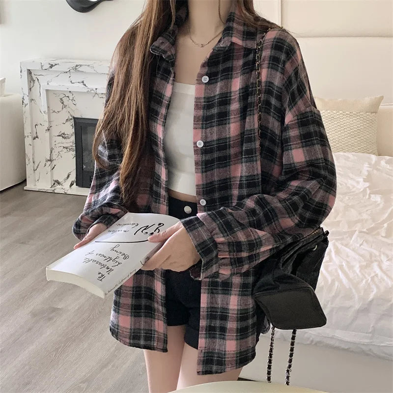 Women Tartan Shirt Long Sleeve
