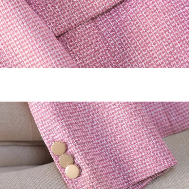 Luxury Small Women Pink Blazer Ladies Professional Suit