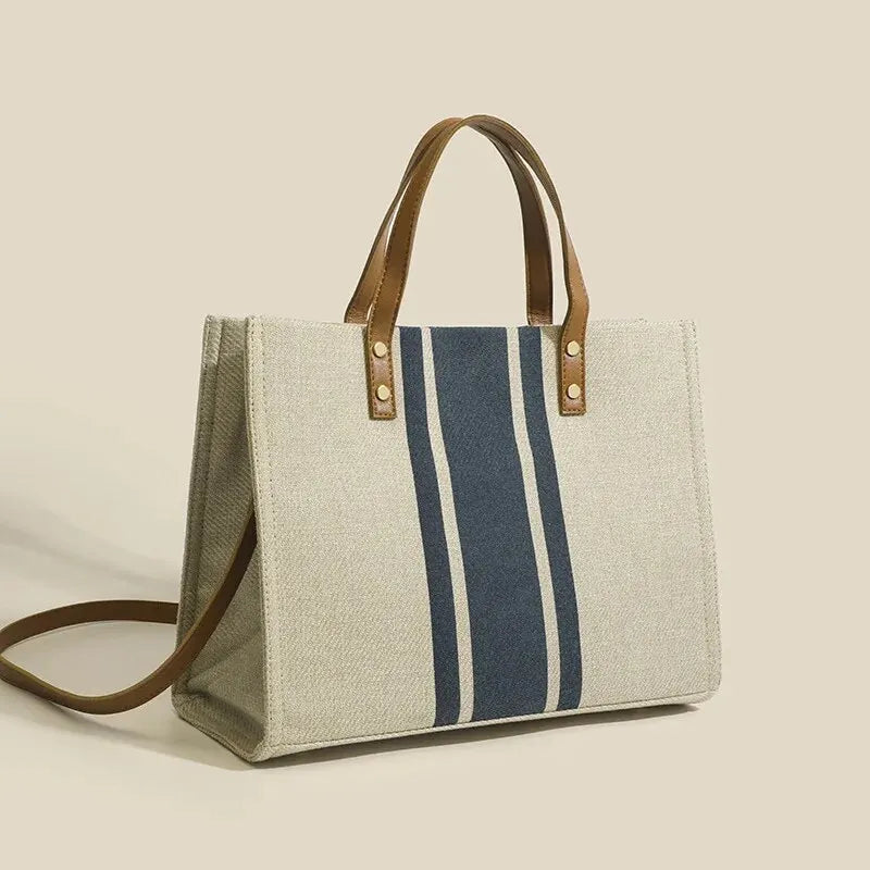 Simple Canvas Stripe Decor Bucket Handbags