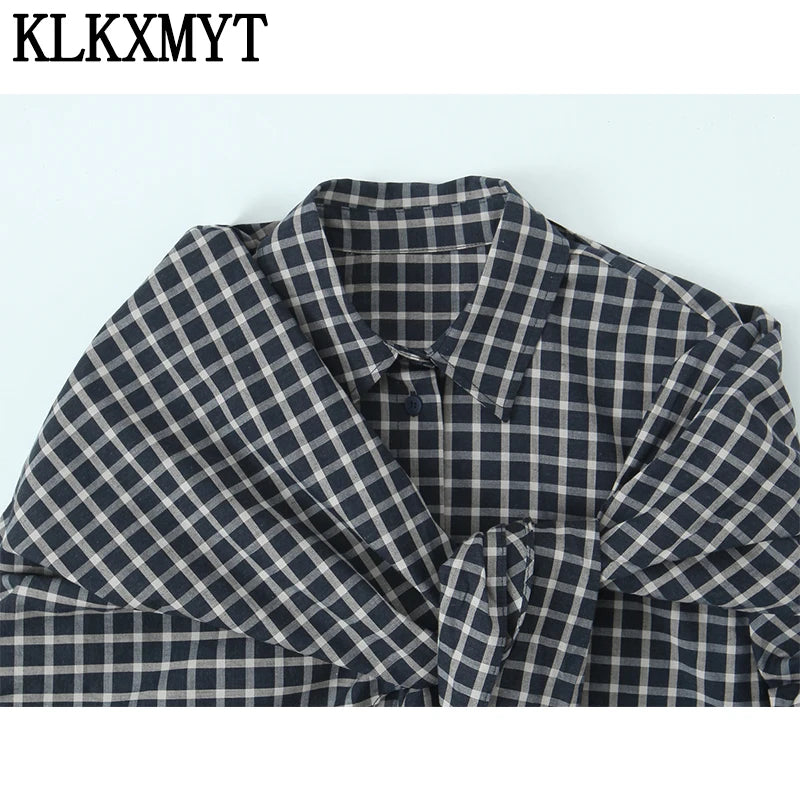 Plaid Irregular Patchwork Bow Shirts
