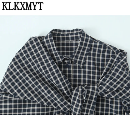 Plaid Irregular Patchwork Bow Shirts