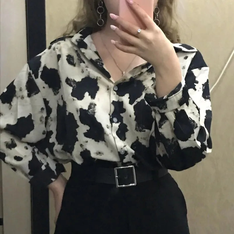 Spring Cow Print Button Up Shirts