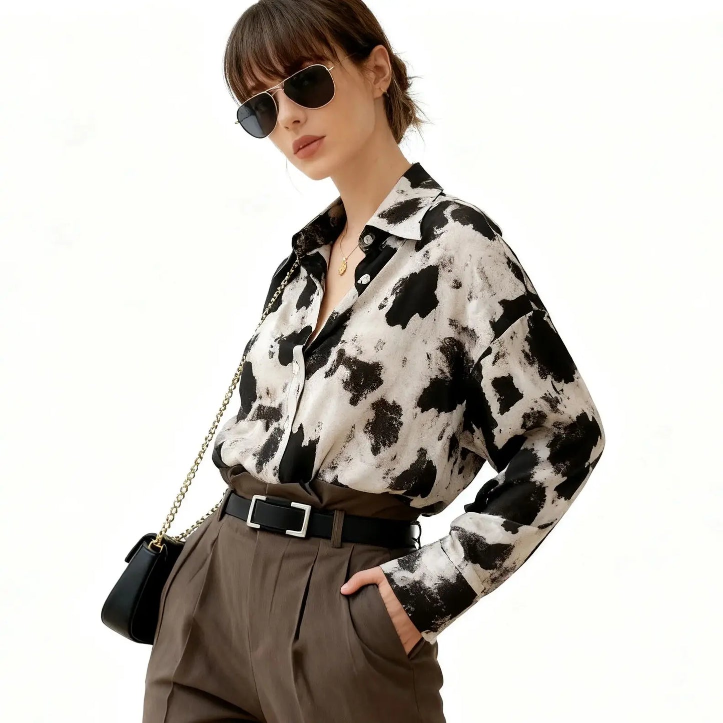 Spring Cow Print Button Up Shirts