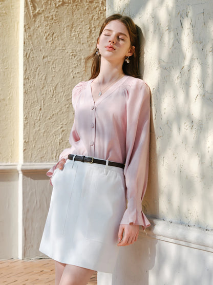 FSLE Office Lady French V-neck Long-sleeved Shirt