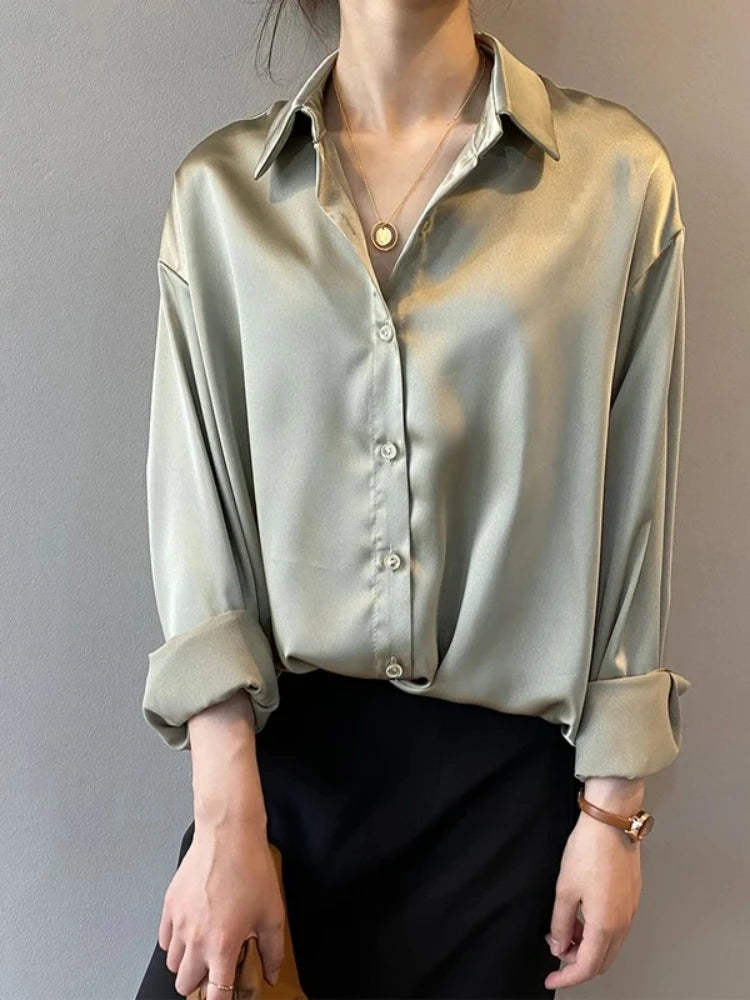 Elegant Satin Loose Women Shirt