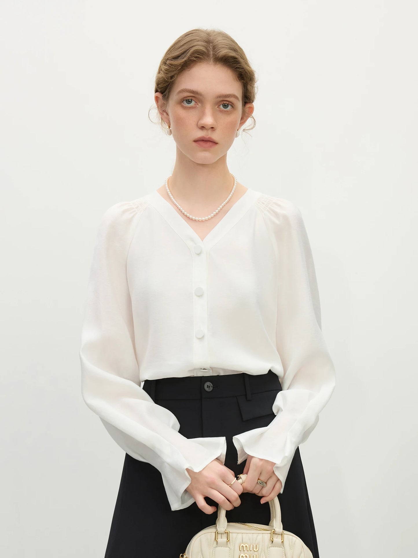 FSLE Office Lady French V-neck Long-sleeved Shirt