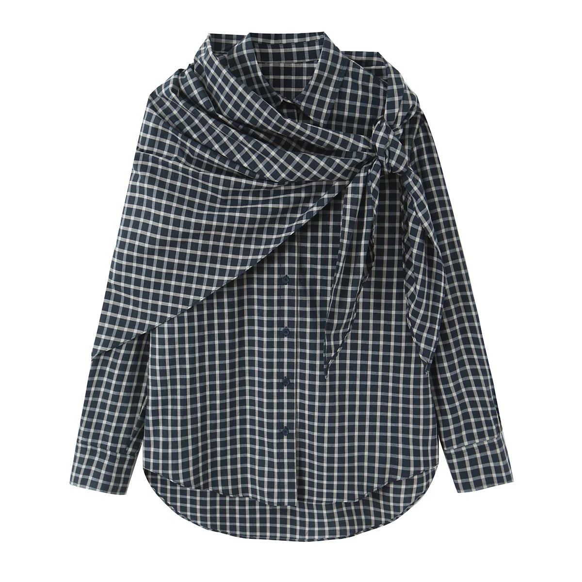Plaid Irregular Patchwork Bow Shirts