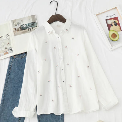 Spring Autumn New Fresh Cotton Yarn Ladies Long Sleeve Shirt