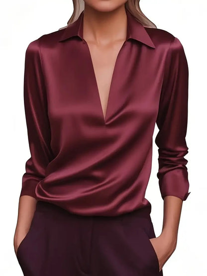 Women's Elegant Dressy Satin Work Shirt