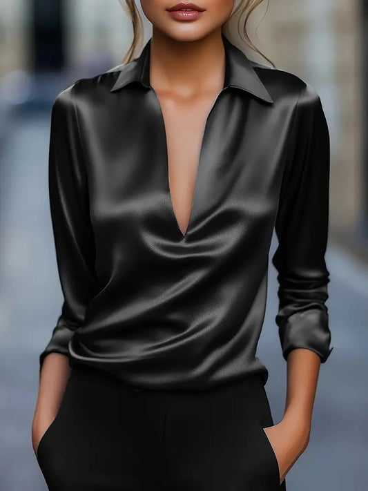 Women's Elegant Dressy Satin Work Shirt