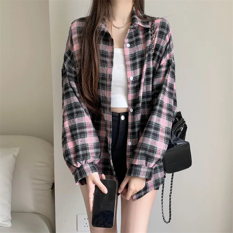 Women Tartan Shirt Long Sleeve