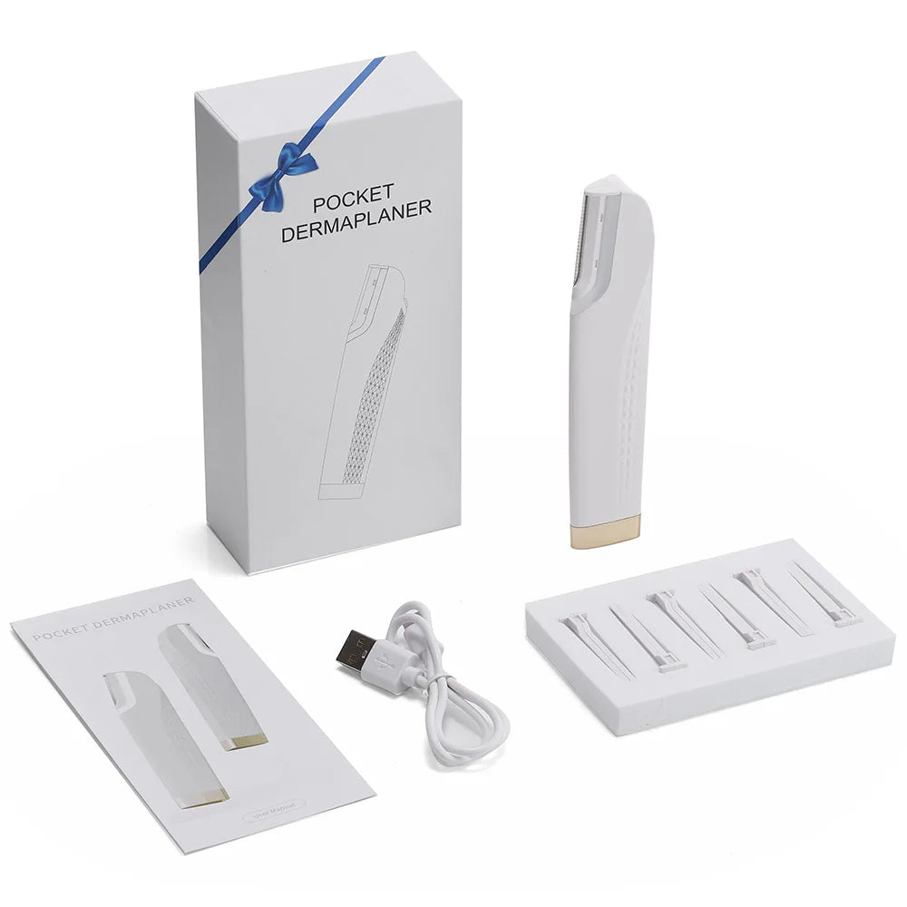 Sonic Lighted Electric Razor Shaver for Eyebrow Facial Hair Removal, Flawless Dermaplaning Tool with 6 Replacement Blades