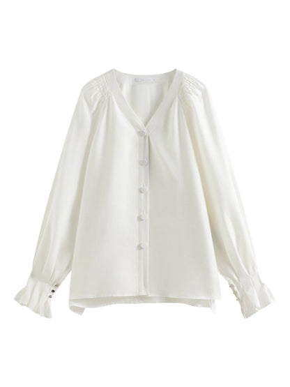 FSLE Office Lady French V-neck Long-sleeved Shirt