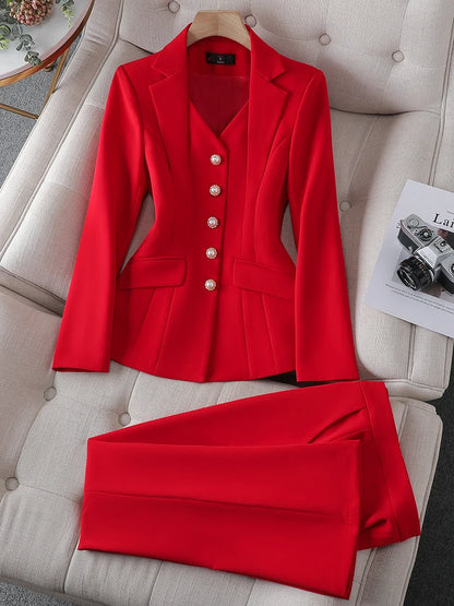 Fashion White Red Black Blazer Jacket And Pant Suit