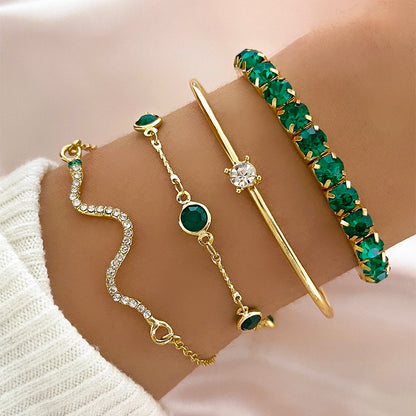 Fashionable Snake Imitation Gemstone Bangle Rhinestone Full Metal Bracelet