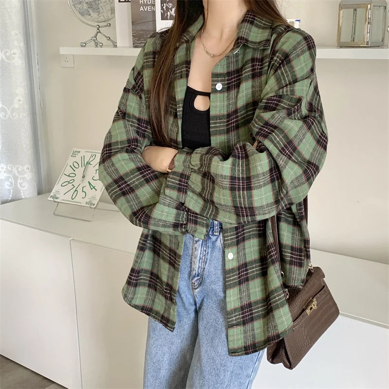 Women Tartan Shirt Long Sleeve