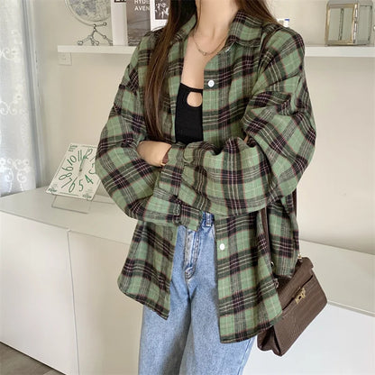 Women Tartan Shirt Long Sleeve