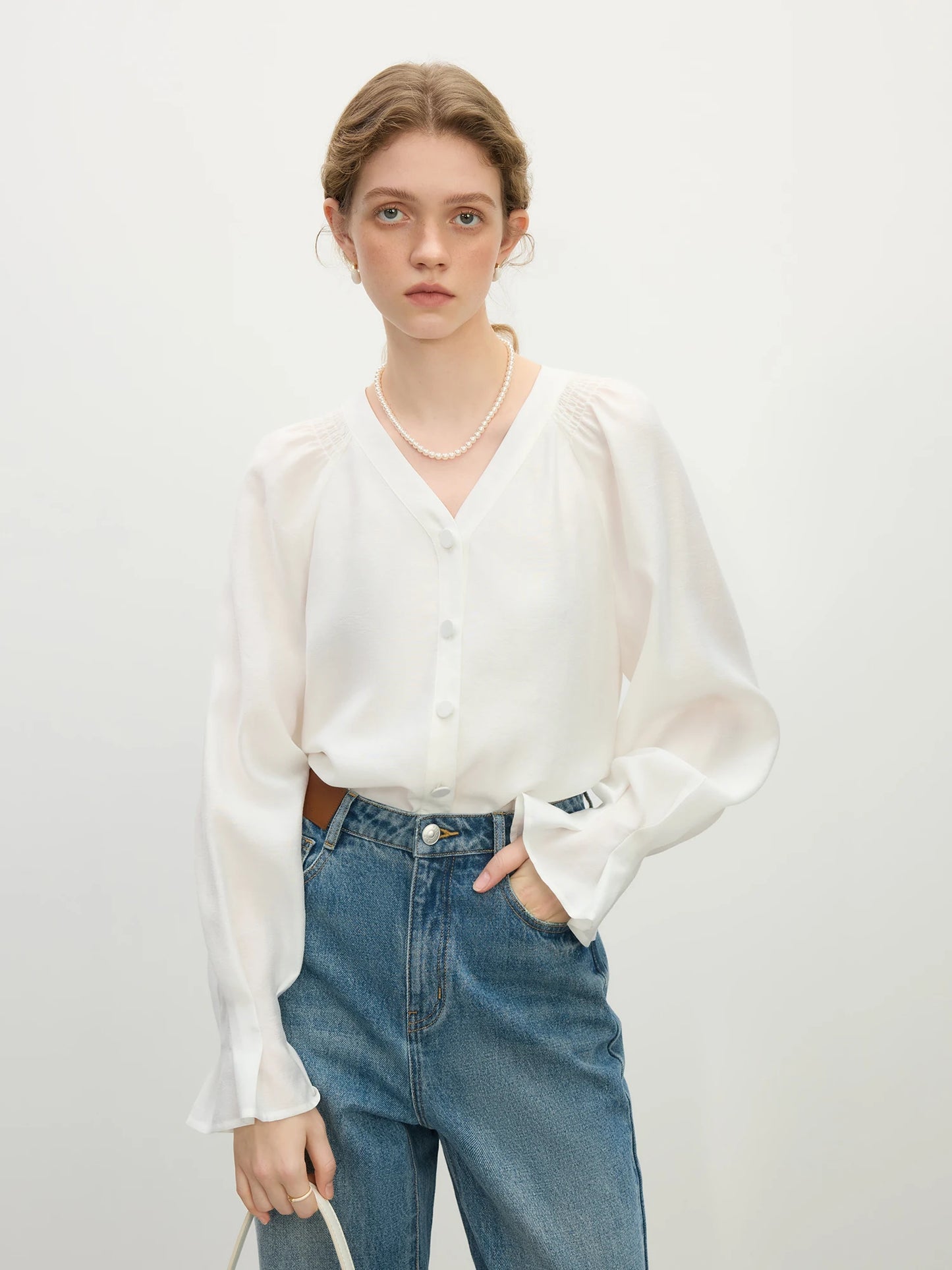 FSLE Office Lady French V-neck Long-sleeved Shirt