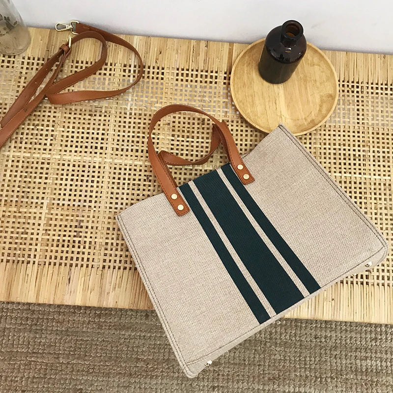 Simple Canvas Stripe Decor Bucket Handbags