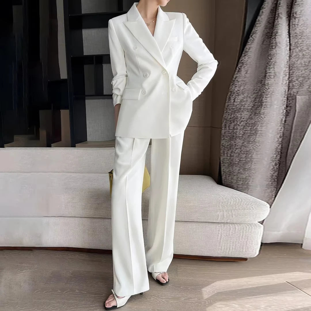 Women Suit 2 Pieces White Double Button