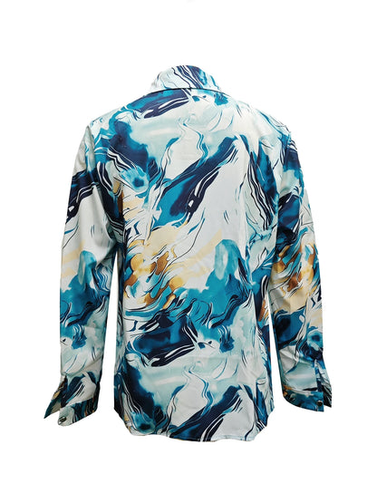 Women Print V-Neck Button Long Sleeve Shirt