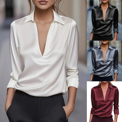 Women's Elegant Dressy Satin Work Shirt