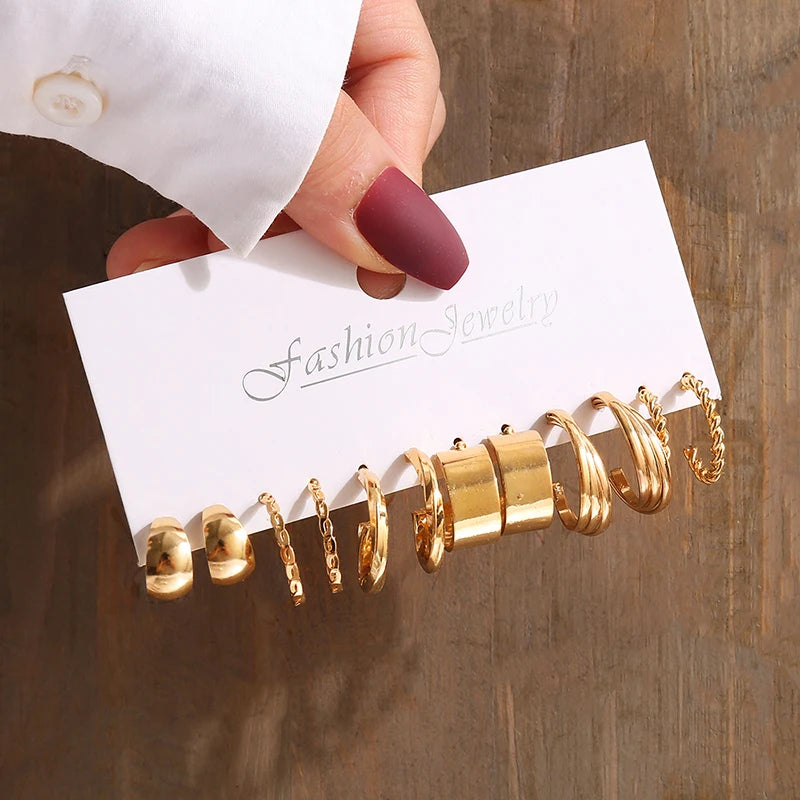 Gold Color Vintage Geometry Pearl Earrings