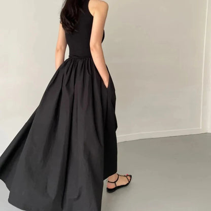 New Summer Simple Elegant Black Long Dresses