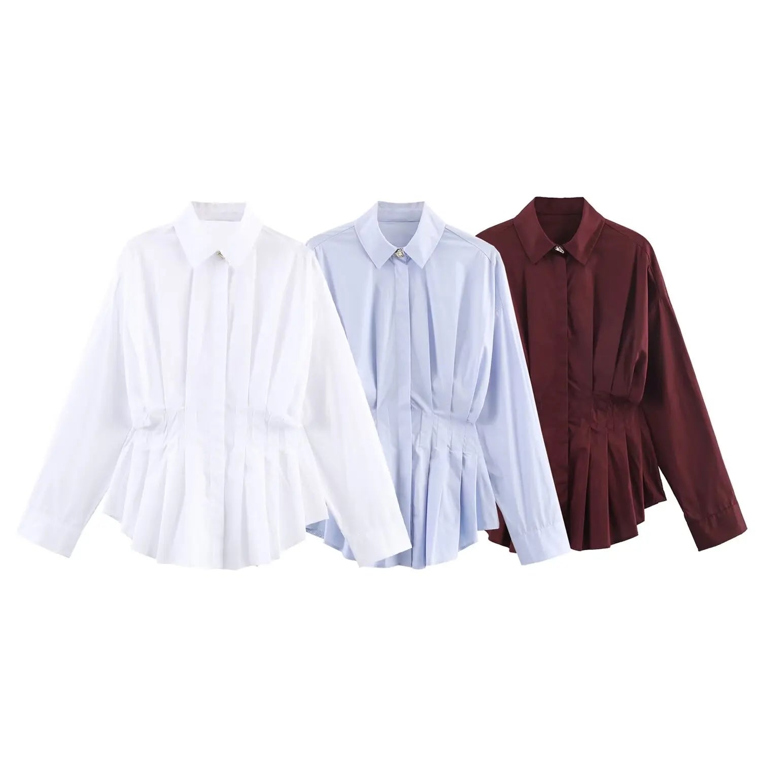 BSAY white Pleated waist Poplin Shirt