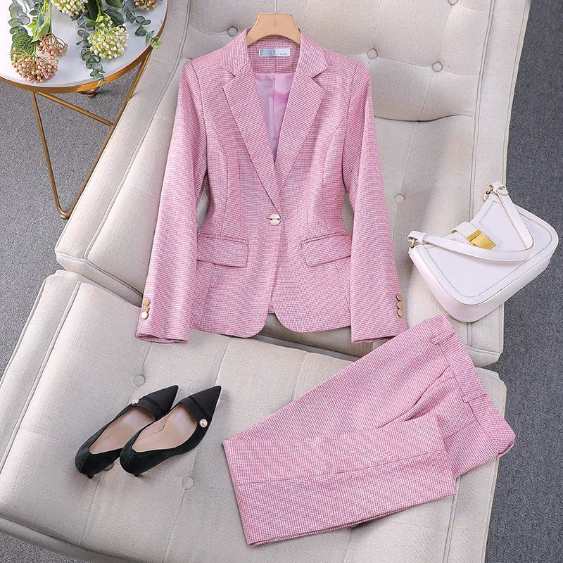 Luxury Small Women Pink Blazer Ladies Professional Suit