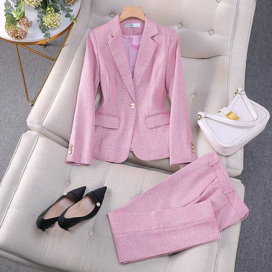 Luxury Small Women Pink Blazer Ladies Professional Suit