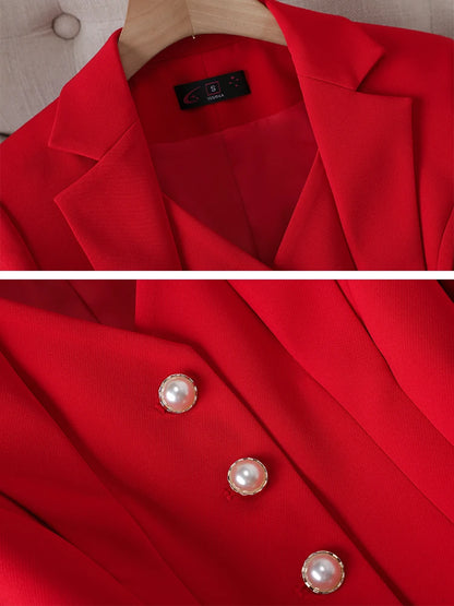 Fashion White Red Black Blazer Jacket And Pant Suit