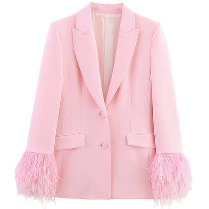 HXAO Woman 2026 Pink Feather Pant Sets