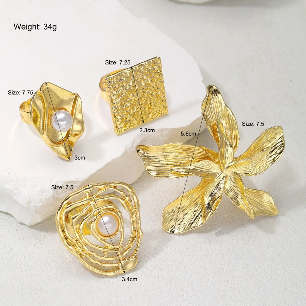 Exaggerated Gold Color Ring Set