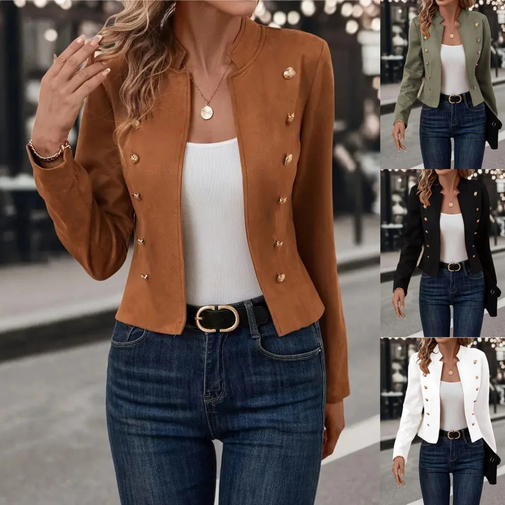 Women Jacket Stand Collar Long Sleeve