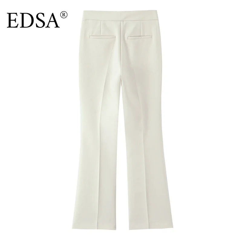 EDSA Women Beige Pants Set O-Neck Blazer Jacket