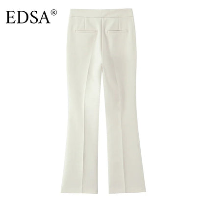EDSA Women Beige Pants Set O-Neck Blazer Jacket