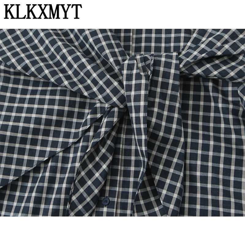 Plaid Irregular Patchwork Bow Shirts