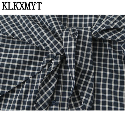 Plaid Irregular Patchwork Bow Shirts