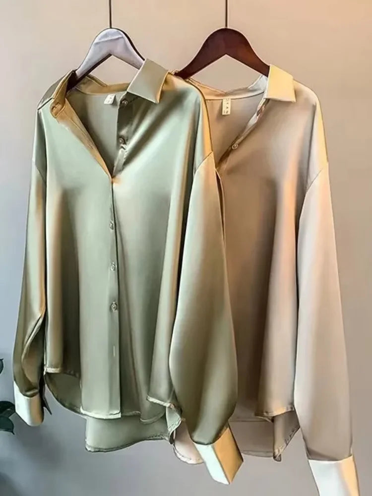 Elegant Satin Loose Women Shirt