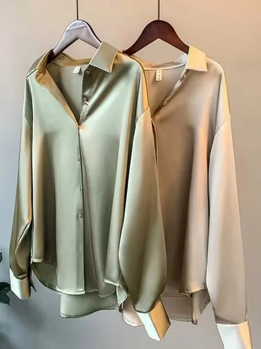 Elegant Satin Loose Women Shirt