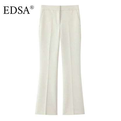EDSA Women Beige Pants Set O-Neck Blazer Jacket