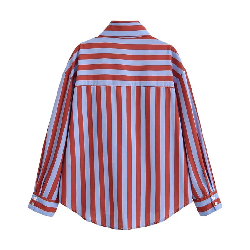 Women New Female Chic Blouse Women's Loose Fit Striped Shirt