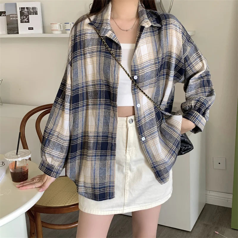 Women Tartan Shirt Long Sleeve