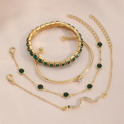 Fashionable Snake Imitation Gemstone Bangle Rhinestone Full Metal Bracelet