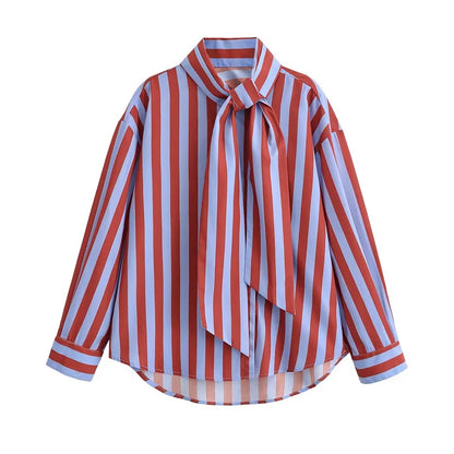 Women New Female Chic Blouse Women's Loose Fit Striped Shirt
