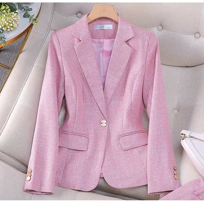 Luxury Small Women Pink Blazer Ladies Professional Suit