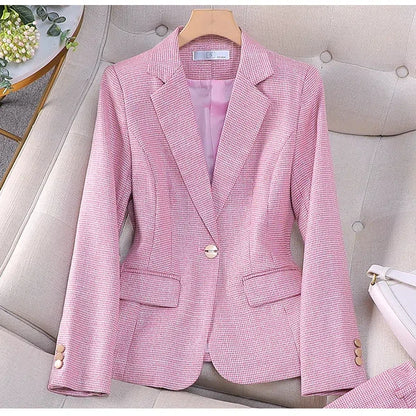 Luxury Small Women Pink Blazer Ladies Professional Suit