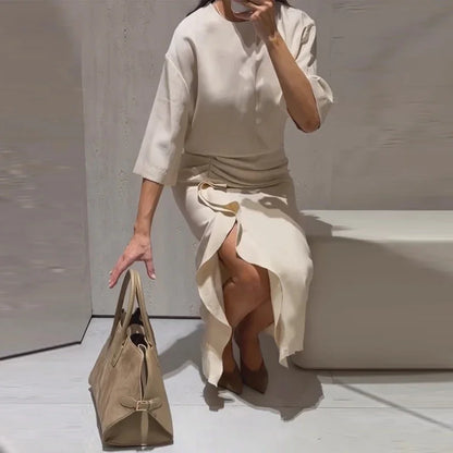 Women's Dress New Pleated Slit Midi Dress Spring Sexy Elegant Women's Long Dress