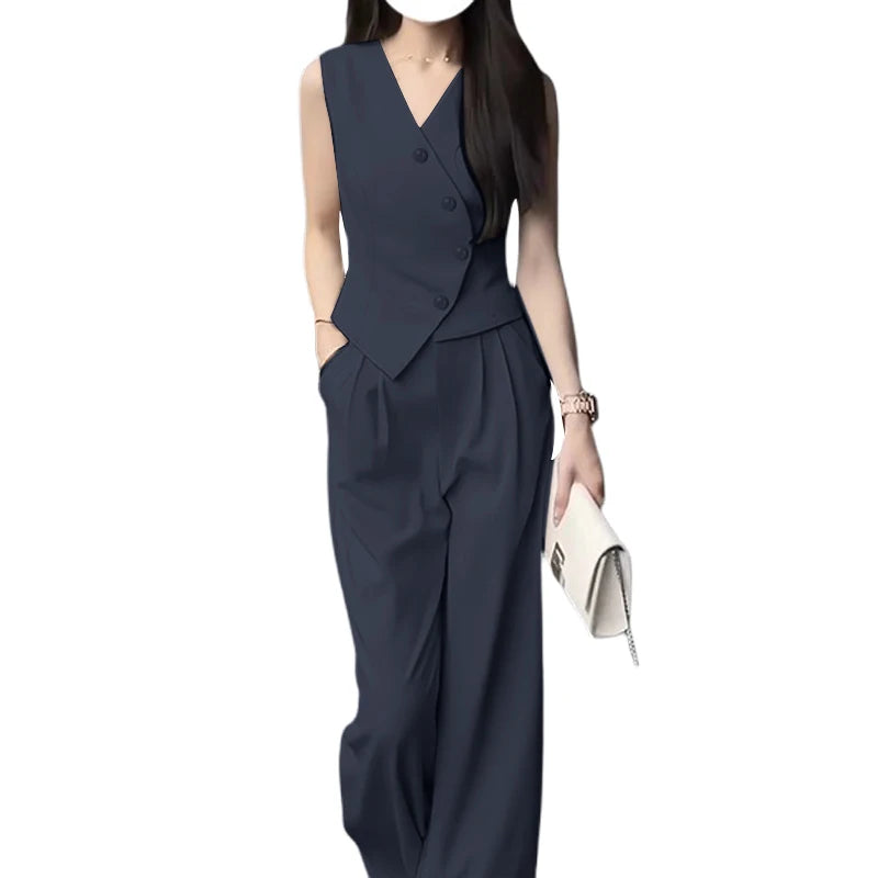 ZANZEA Elegant Summer Sleeveless Tops Wide Leg Trousers 2 Piece Sets
